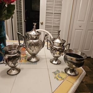 Antique Victorian Gothic Era Large Tea/coffee Set   4 Piece Set